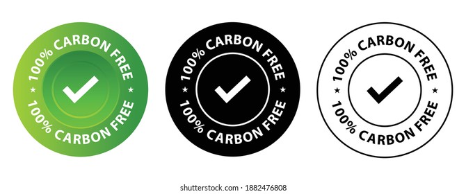 100 Percent Carbon Free Vector Icon Set, Product Labeling, Environment Protection Abstract