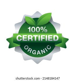 100 percent Certified Organic Ingredients badge in circular shape for healthy natural food products composition labels