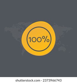 100 percent chart. Vector symbol. Percentage infographic sign. Dotted world map background. Illustration, icon for business, finance, progress, report, web design, download