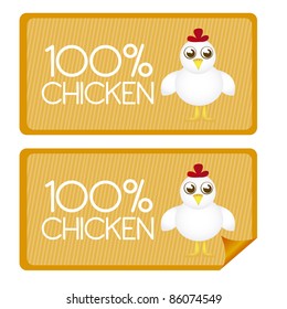 100 percent chicken tags and stickes with chicken cartoon. vector