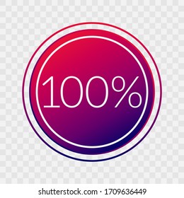 Gráfico circular de 100 por ciento, símbolo aislado en fondo transparente. Elemento degradado vectorial. Signo de infografía. Ilustración, icono para negocios, diseño web, descarga, completa