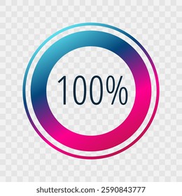 100 percent circle chart, isolated symbol. Vector gradient element. Infographic sign. Illustration, icon for business, finance, report, web design, downloading