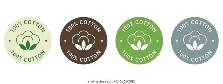 100 percent cotton label vector design for packaging. Cotton flower icon. Organic fabric color sticker.