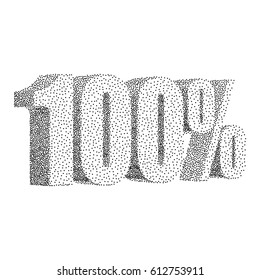 100 percent dotwork on white background. Vector Halftone Illustration.