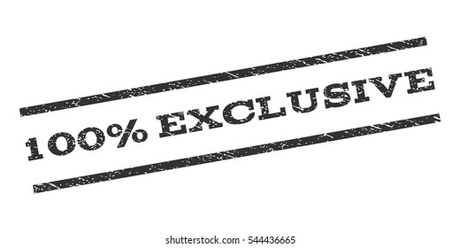 100 Percent Exclusive watermark stamp. Text caption between parallel lines with grunge design style. Rubber seal stamp with unclean texture. Vector gray color ink imprint on a white background.
