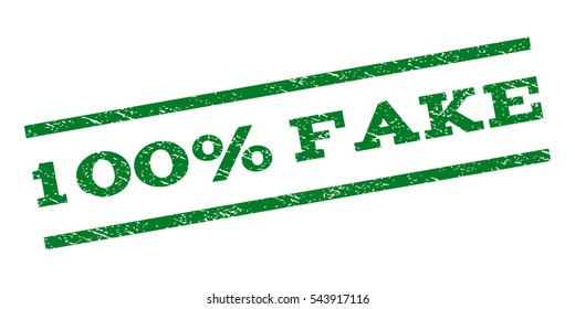 100 Percent Fake watermark stamp. Text caption between parallel lines with grunge design style. Rubber seal stamp with dirty texture. Vector green color ink imprint on a white background.