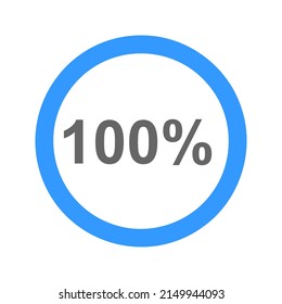 100 percent filled round bar. Full loading or charging symbol. Progress, waiting, transfer, buffering or downloading icon. Infographic element for website or mobile app interface.