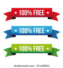 100 percent free ribbon set - red, blue, green