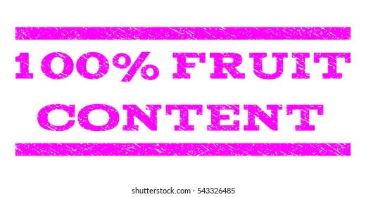 100 Percent Fruit Content watermark stamp. Text caption between horizontal parallel lines with grunge design style. Rubber seal stamp with dirty texture.