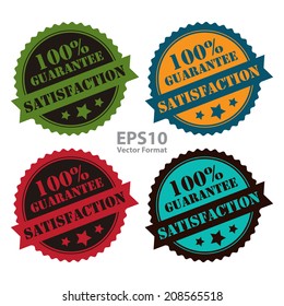 100 Percent Guarantee Satisfaction on Vintage, Retro Sticker, Badge, Icon, Stamp Isolated on White, Vector Format