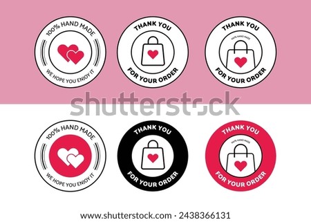 100 Percent Hand Made with Love, Thank You For Your Order, Sticker label, Emblem, logo, icon, Stamp, vector design, isolated illustration, easy to use.