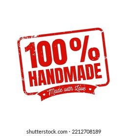 100 percent handmade stamp. Grunge Rubber Texture Stamp. Vector Stamp