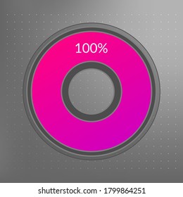 Gráfico circular aislado al 100%. Icono de porcentaje vectorial, infográfico transparente en fondo punteado. Signo de círculo para negocios, finanzas, diseño web, descarga, progreso