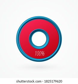 Gráfico circular aislado al 100%. Símbolo vector porcentaje, icono de gradiente rojo azul infográfico. Signo de círculo para negocios, finanzas, diseño web, descarga, progreso