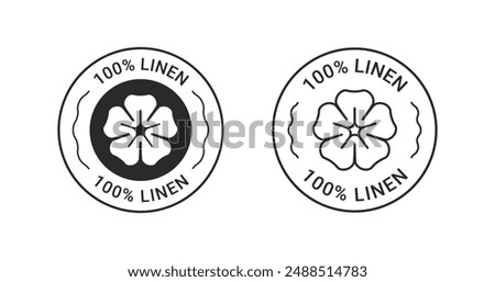100 percent linen vector icon. Organic fabric linen round labels