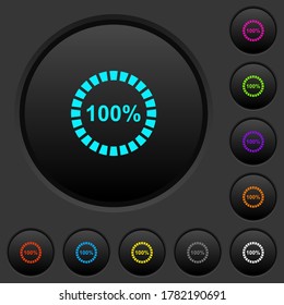 Botones de pulsación oscuros 100% cargados con iconos de color vivos en fondo gris oscuro