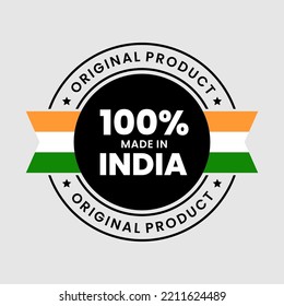 100 percent made in India icon. original quality label badge. Vector Illustration