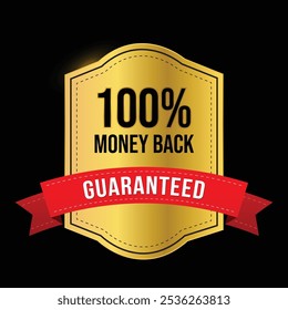 100 percent money back design with golden gradient and red ribbon
