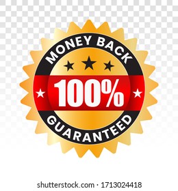 100 percent money back label vector flat icon for customer satisfaction guarantee on a transparent background