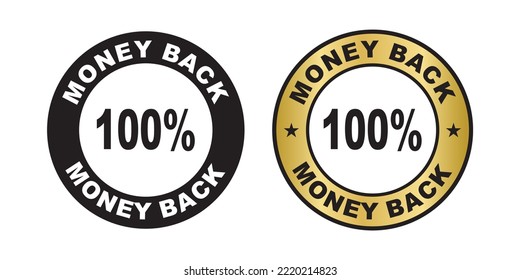 100 Percent Money Back Label Vector Flat Icon For Customer Satisfaction Guarantee On A White Background.