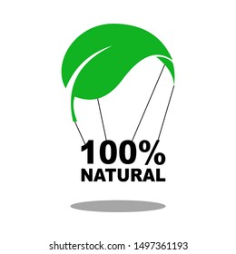 100 percent Natural. Flat style logo on white background.  Isolated. 