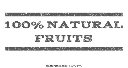 100 Percent Natural Fruits watermark stamp. Text tag between horizontal parallel lines with grunge design style. Rubber seal stamp with unclean texture.