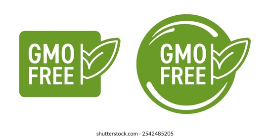 100 percent natural and GMO Free - green eco-friendly green label in flat minimalism style. For labeling of genetically unmodified products