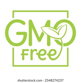 100 percent natural and GMO Free - green eco-friendly green label in flat calligraphic style. For labeling of genetically unmodified products