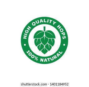 100 percent natural green hops fruit vector logo stamp label design template on white background