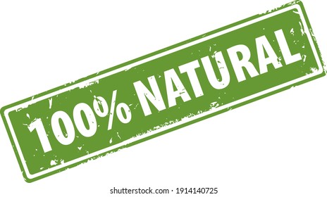 100 percent Natural green rectangular filled rubber stamp icon isolated on white background. All natural 100 percent stamp.
