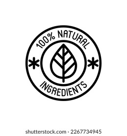 100 percent natural ingredients symbol. Thin line icon for package of organic product. Modern vector illustration.