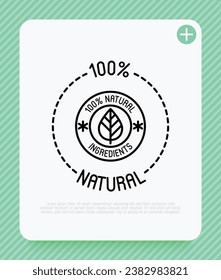 100 percent natural ingredients symbol. Thin line icon for package of organic product. Modern vector illustration.