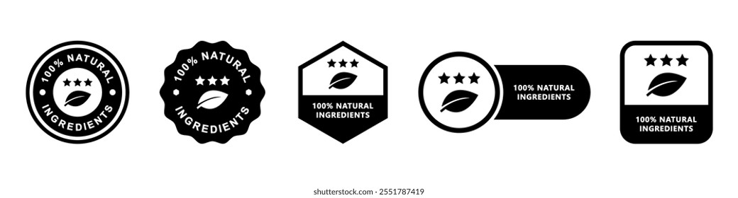 100 percent natural ingredients - vector product information labels.