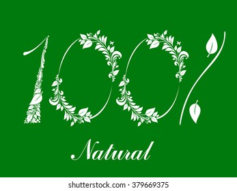 100 %  percent  natural  label.  Vector Illustration