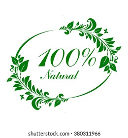 100 % percent natural label. Vector Illustration