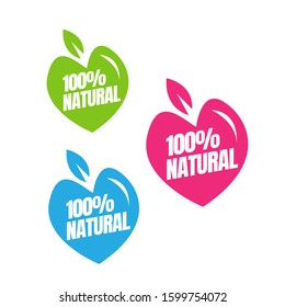 100% percent natural logo design healty food stamp vector illustrations
