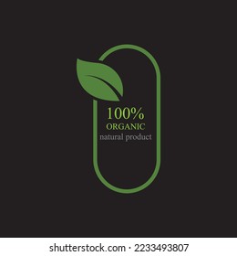 100 percent natural organic logo design illustration on black background