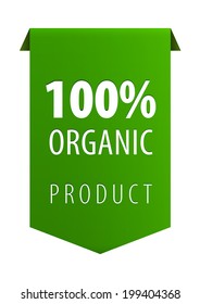 100 percent Natural Organic product green ribbon banner icon isolated on white background. Vector illustration