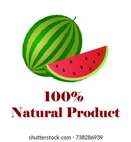 100 percent natural product watermelon on white background