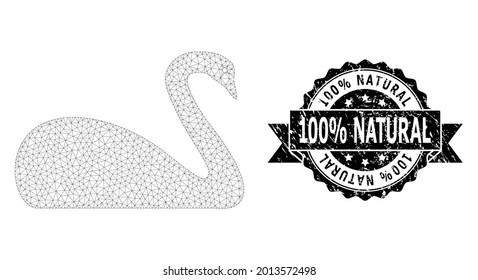 100 percent Natural unclean seal and vector goose mesh structure. Black seal has 100 percent Natural title inside ribbon and rosette. Abstract flat mesh goose, designed with flat mesh.