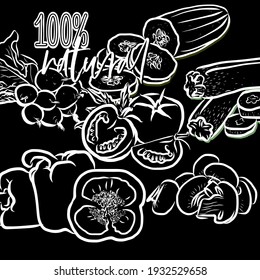 100 percent natural vegetables lettering on black for wall art and shirts prints