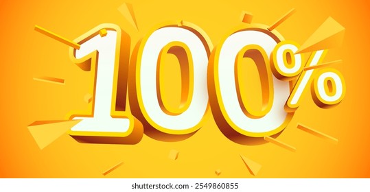 100 percent Off. 3d number 100. Sale banner. Vector illustration.