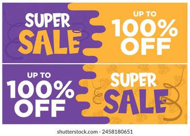 100 percent OFF, coupon, voucher, ticket, incredible discount, purple and yellow background