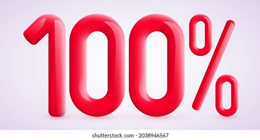 100 percent Off. Discount creative composition. 3d sale symbol with decorative confetti. Sale banner and poster. Vector illustration.