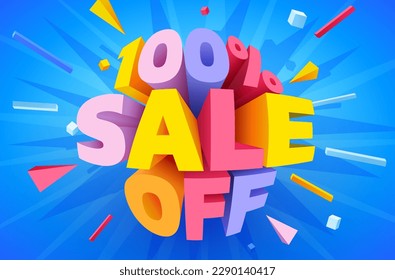 100 percent Off. Discount creative composition. Mega Sale. Vector illustration.
