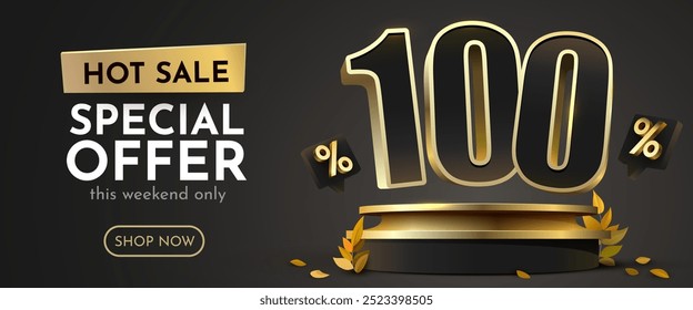 100 percent Off. Discount creative composition. Sale banner and poster. Vector illustration.