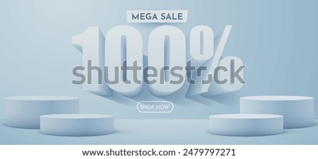 100 percent Off. Discount creative composition. Product presentation, mock up, podium. Sale banner and poster. Vector illustration.