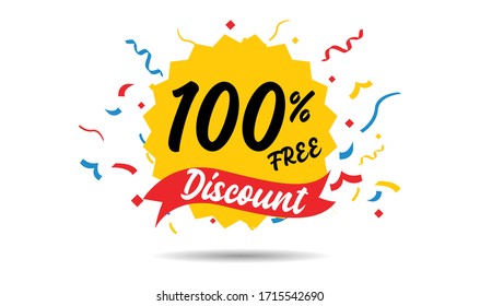 100 percent off reduction symbol. ribbons or badge symbol. Colored elements. Vector