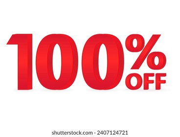 100% or 100 Percent Off Sale Discount. 100% for Banner, Poster or Advertising. Vector Illustration. 