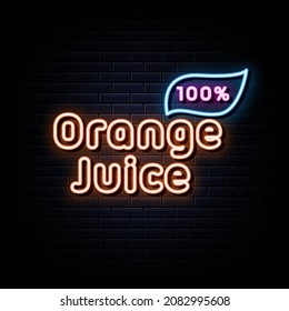 100 Percent Orange Juice Neon Sign. Neon Style